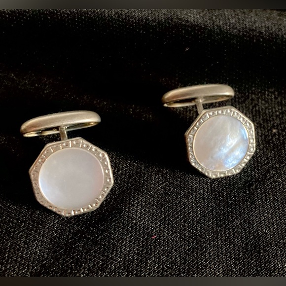 Victorian Mother Of Pearl Silver Octagon Cufflinks Vintage Shirt Accessory. - Picture 4 of 5